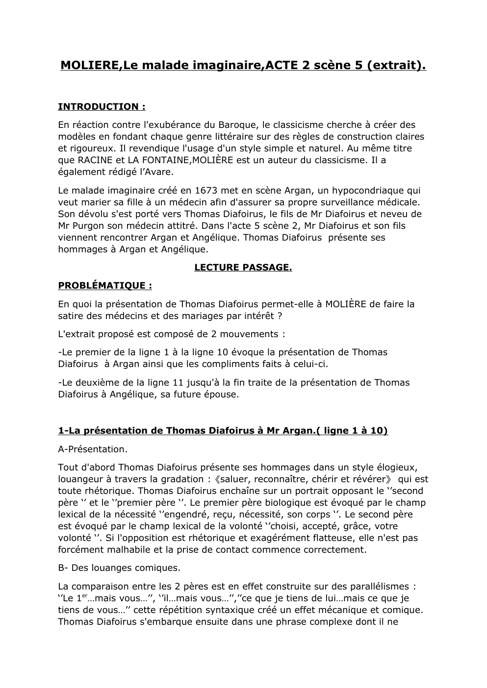 Prévisualisation du document MOLIERE, Le malade imaginaire, ACTE 2 scène 5 (extrait).