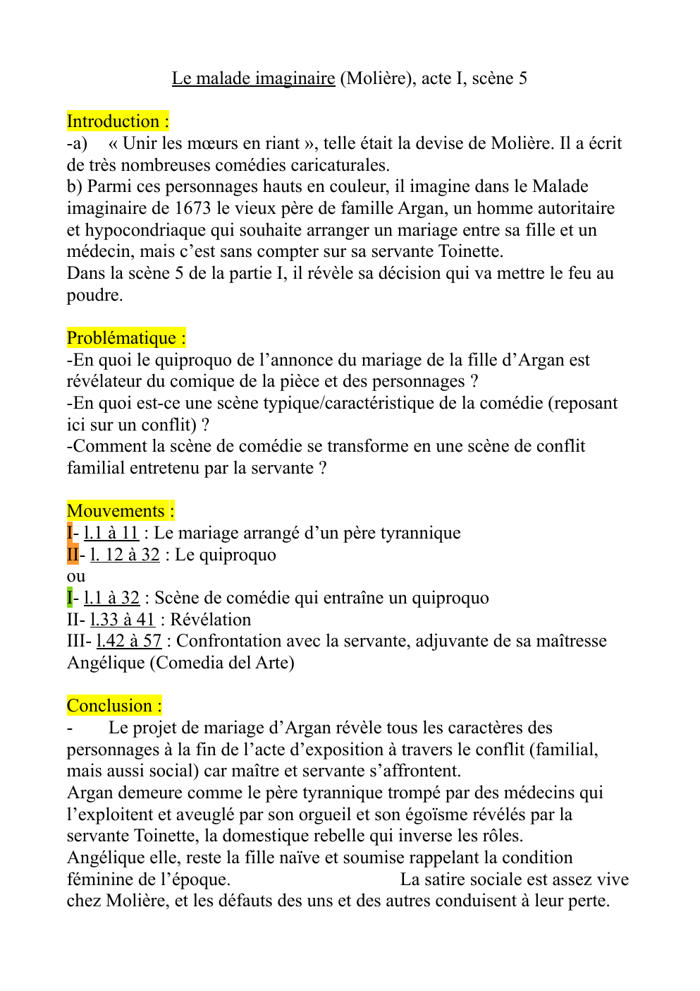 Prévisualisation du document Molière : le malade imaginaire (analysé linéaire)