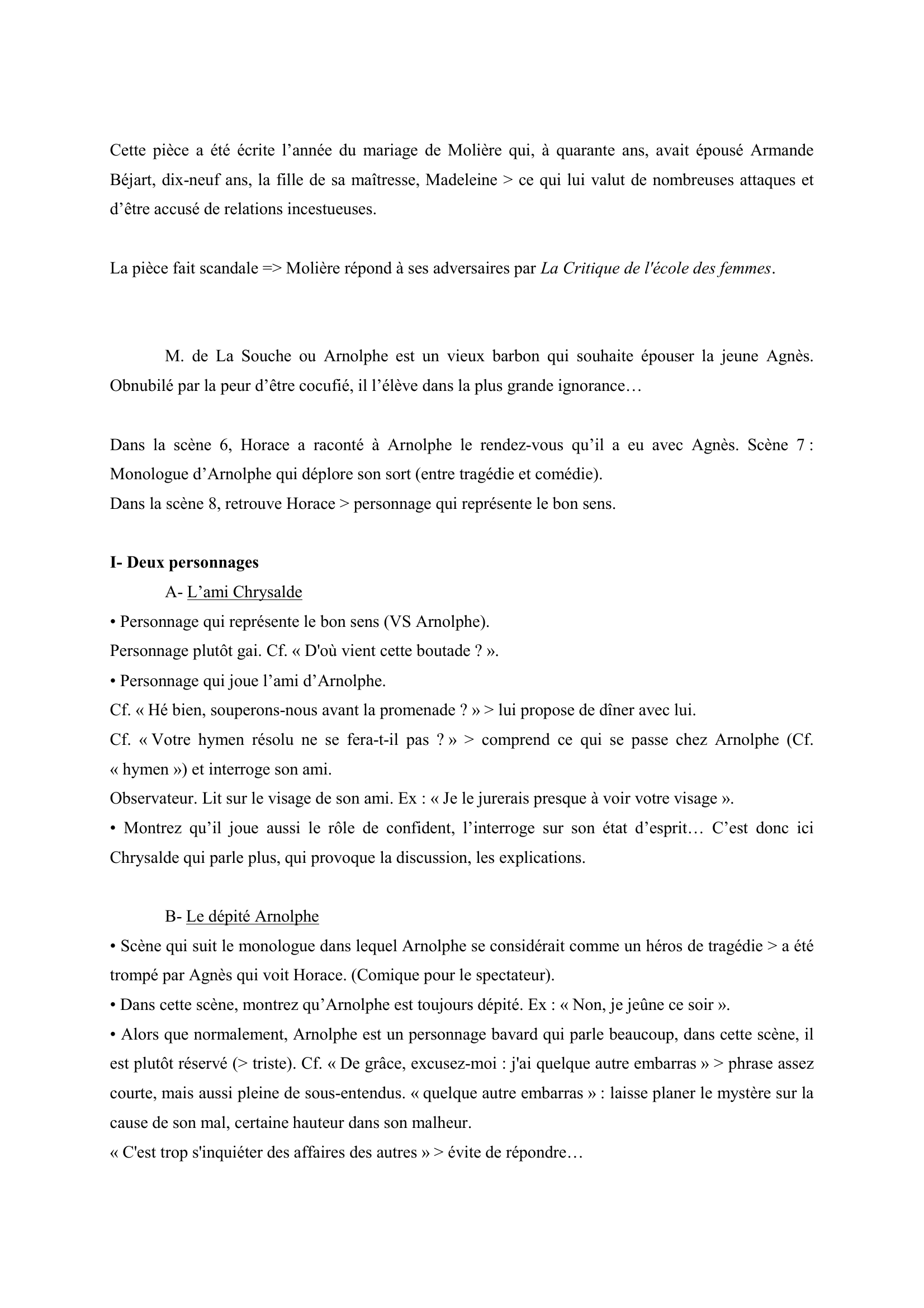 Prévisualisation du document Molière, L'École des femmes, Acte IV, scène 8. Extrait commenté