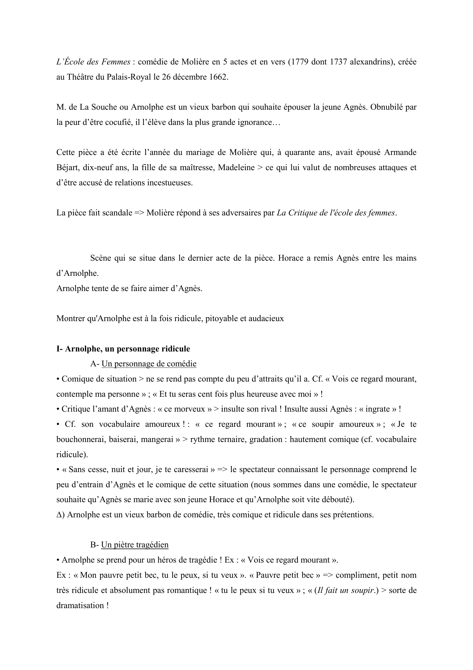 Prévisualisation du document Molière, L’École des femmes, acte V, scène 4 (commentaire composé de français)