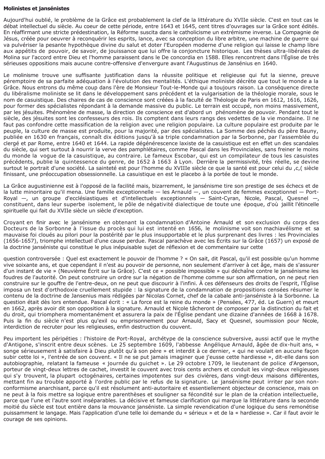Prévisualisation du document 	Molinistes et jansénistes