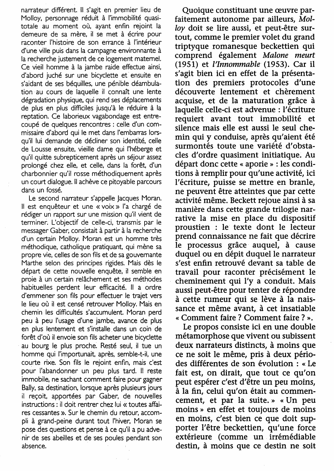 Prévisualisation du document MOLLOY. Roman de Samuel Beckett  (résumé de l'oeuvre & analyse détaillée)