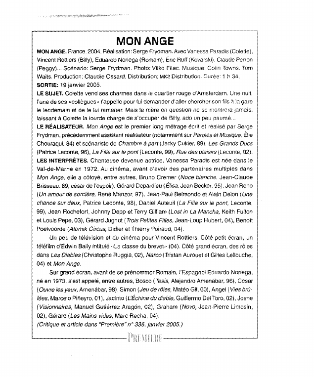 Prévisualisation du document MON ANGE