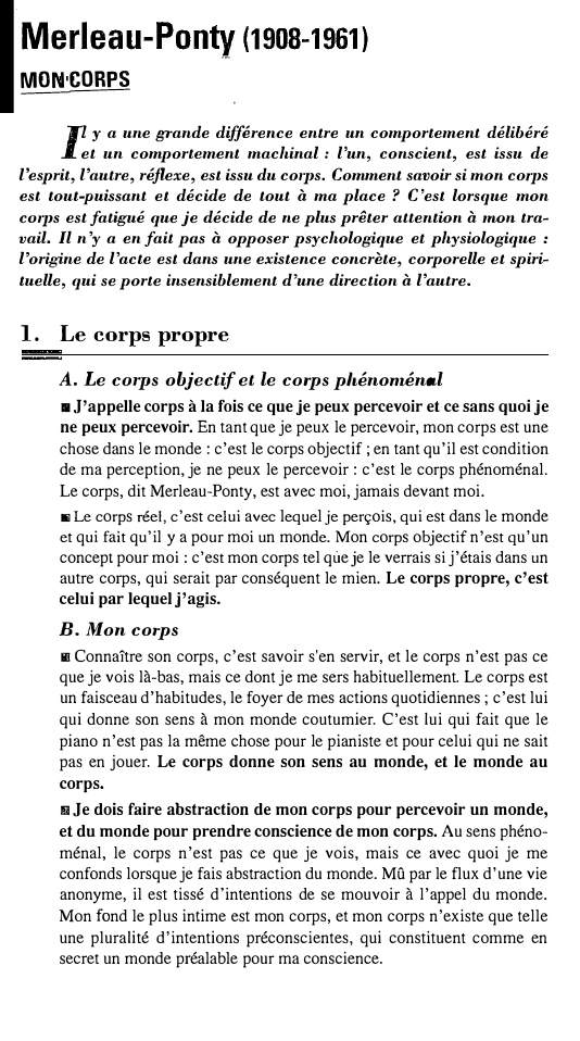 Prévisualisation du document MON coRPs
-,-Z y a une grande différence entre un comportement délibéré
_J_ et un comportement machinal: l'un, conscient, est...