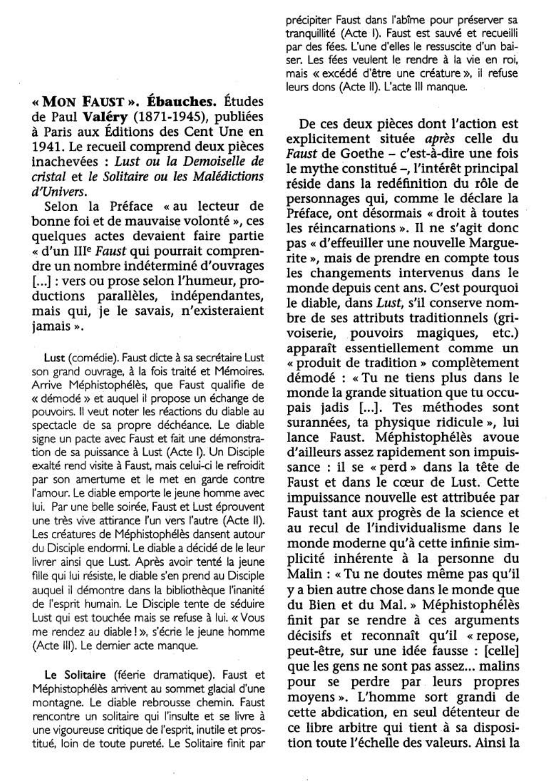 Prévisualisation du document Mon Faust (Ébauches) [1941] Valéry (résumé)