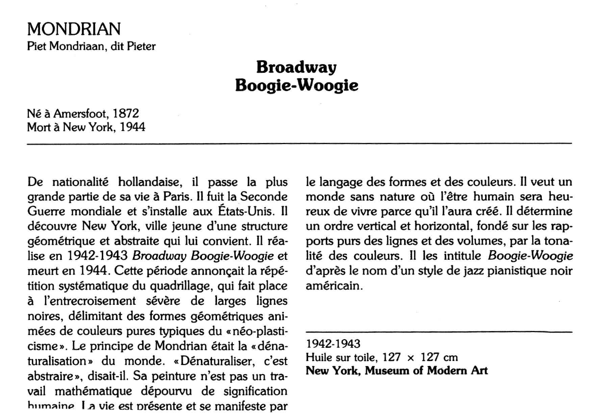 Prévisualisation du document MONDRIAN Piet Mondriaan, dit Pieter : Broadway Boogie-Woogie