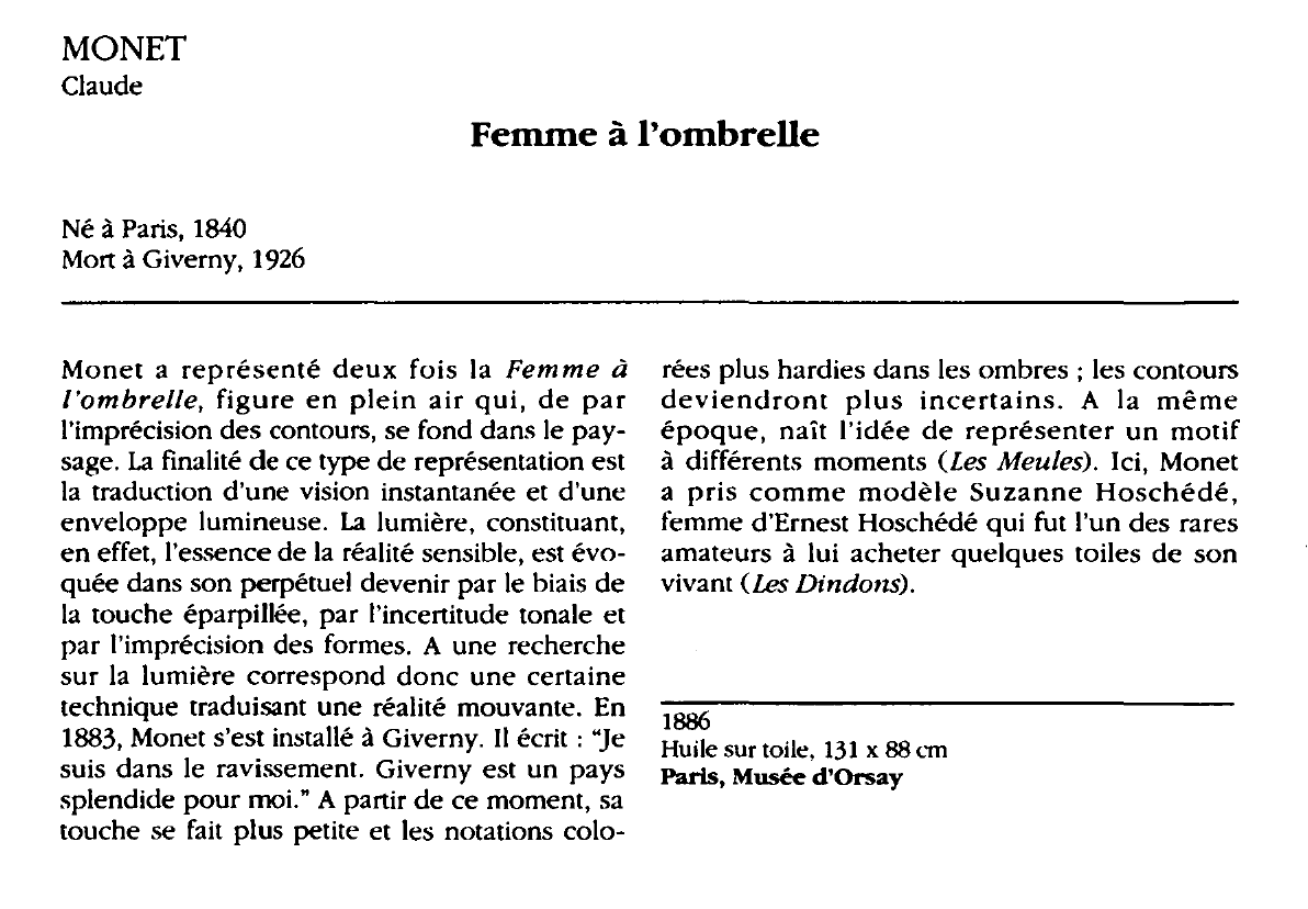 Prévisualisation du document MONET Claude : Femme à l'ombrelle