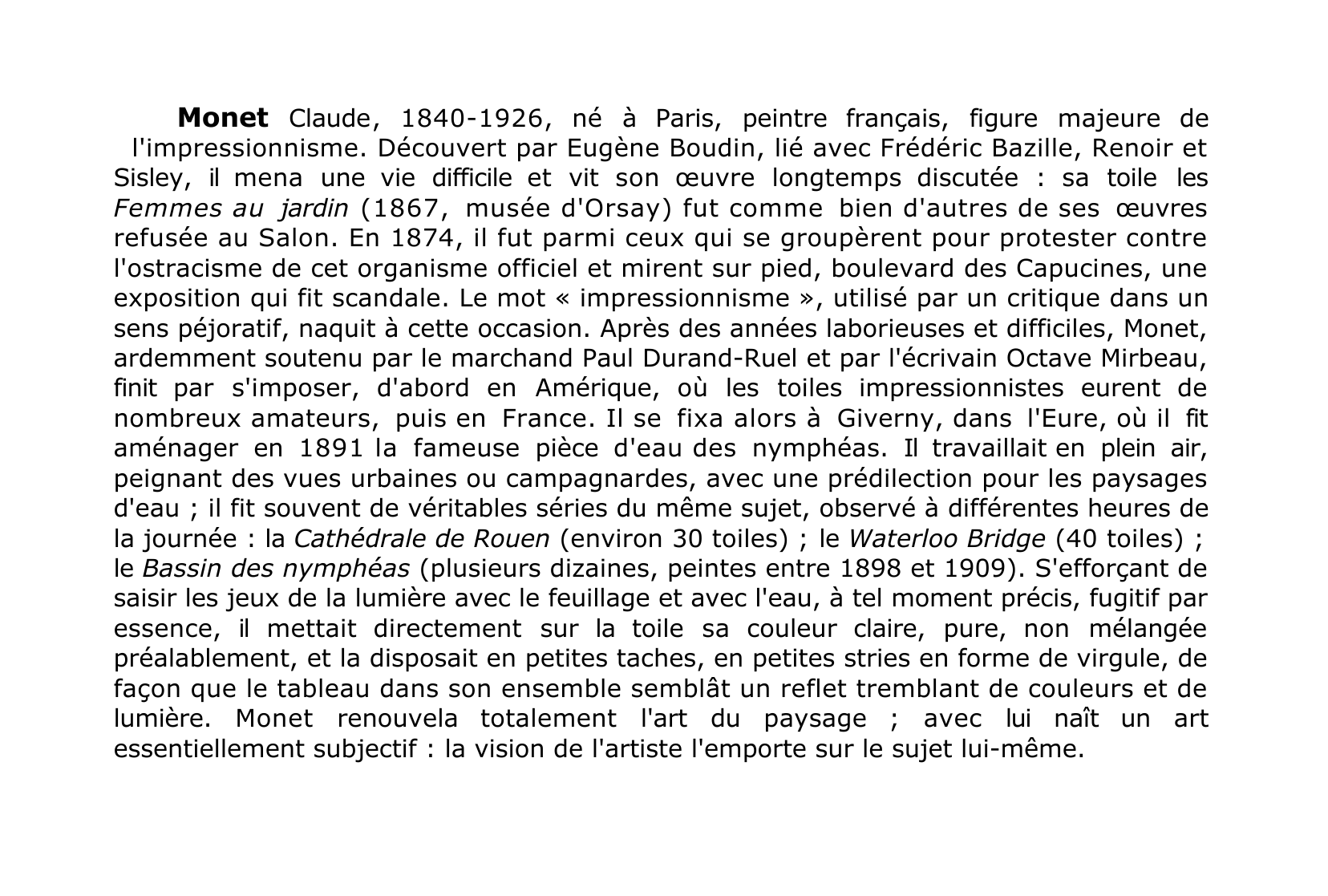 Prévisualisation du document Monet Claude Peintre français