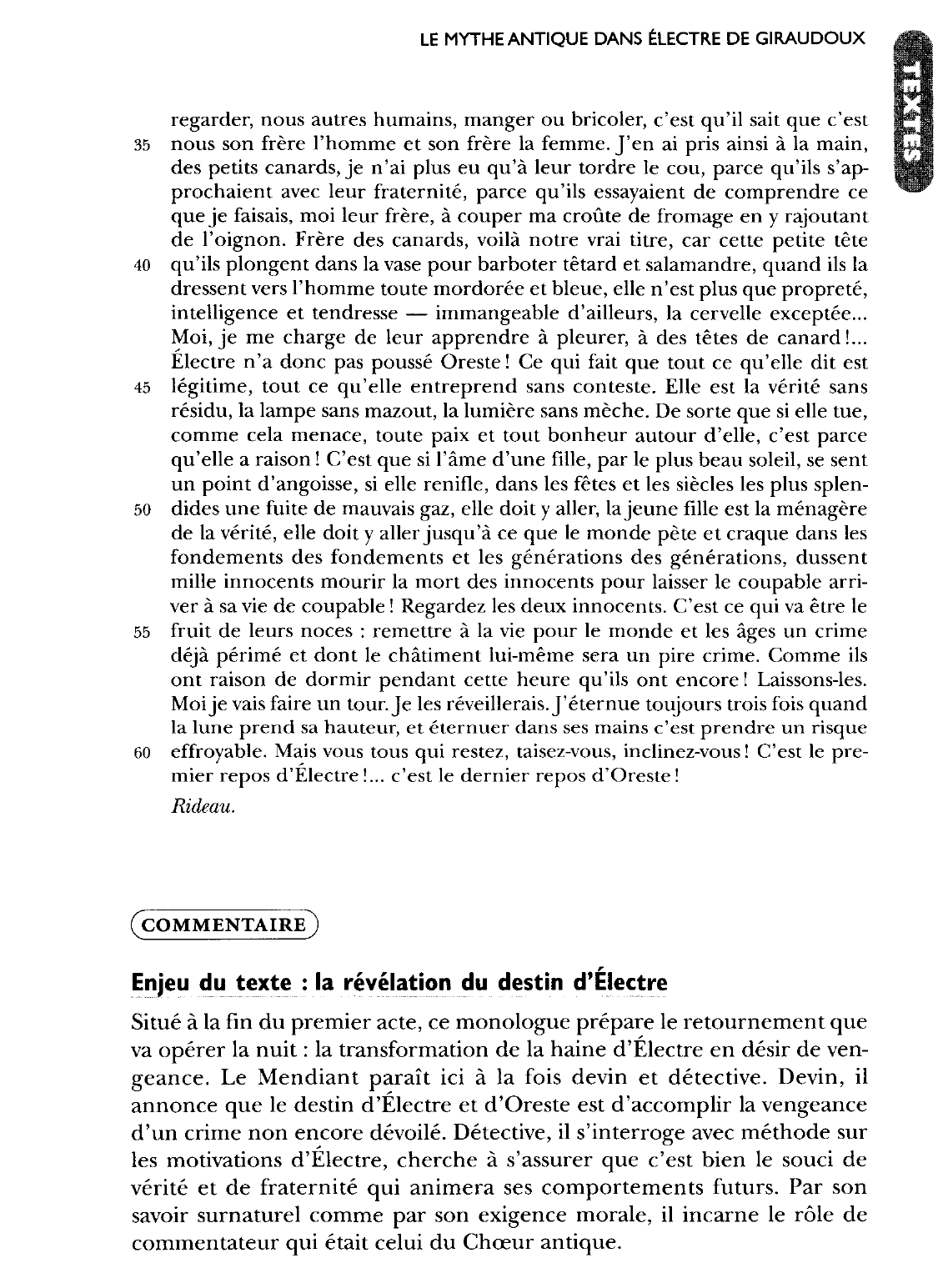 Prévisualisation du document Monologue du Mendiant  Acte I, scène 13, Livre de poche (Grasset), pp. 72-74 - Electre de Giraudoux