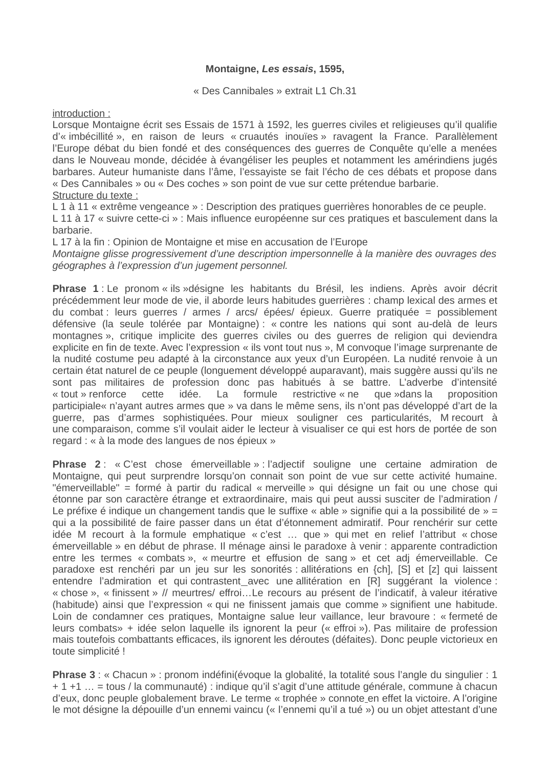 Prévisualisation du document MONTAIGNE « Des Cannibales » extrait L1 Ch.31