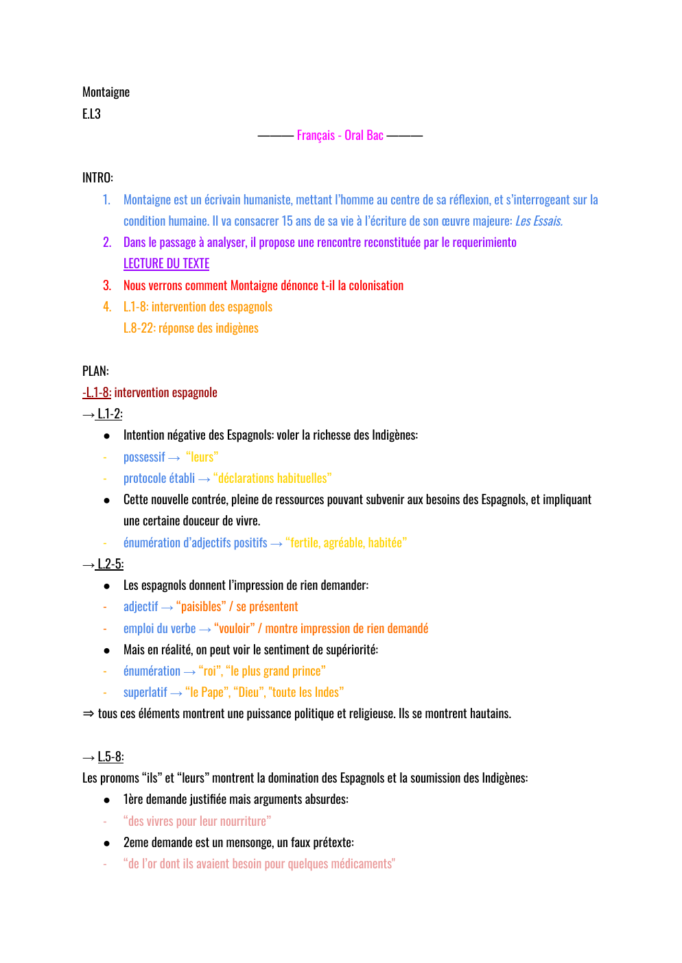 Prévisualisation du document Montaigne E.L3 ——— Français - Oral Bac ——— le colonialisme