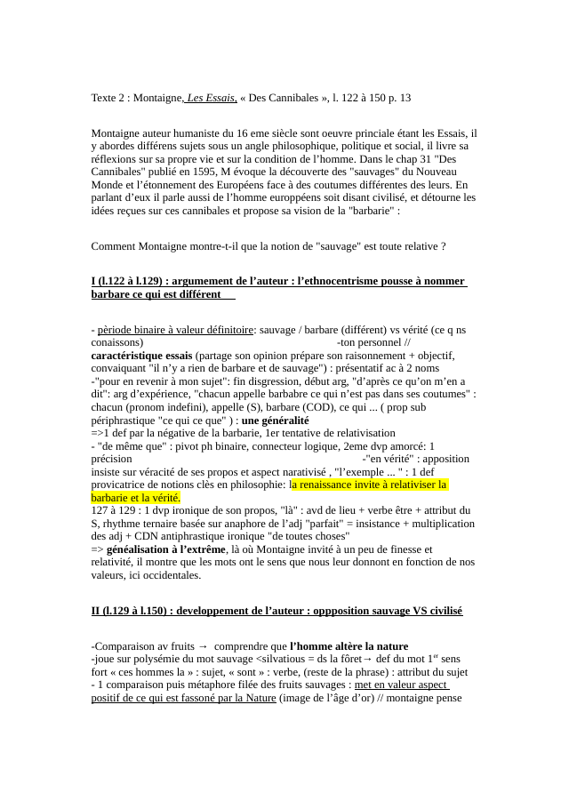 Prévisualisation du document Montaigne, Les Essais , « Des Cannibales », l. 122 à 150 p. 13