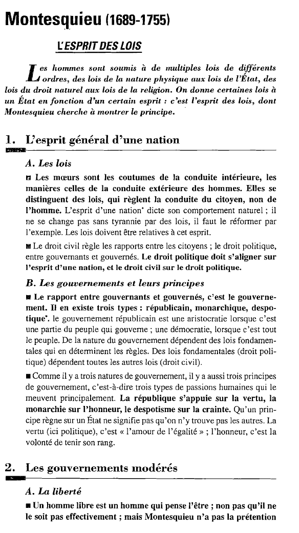 Prévisualisation du document Montesquieu (1689-1755): L'ESPRIT DES LOIS