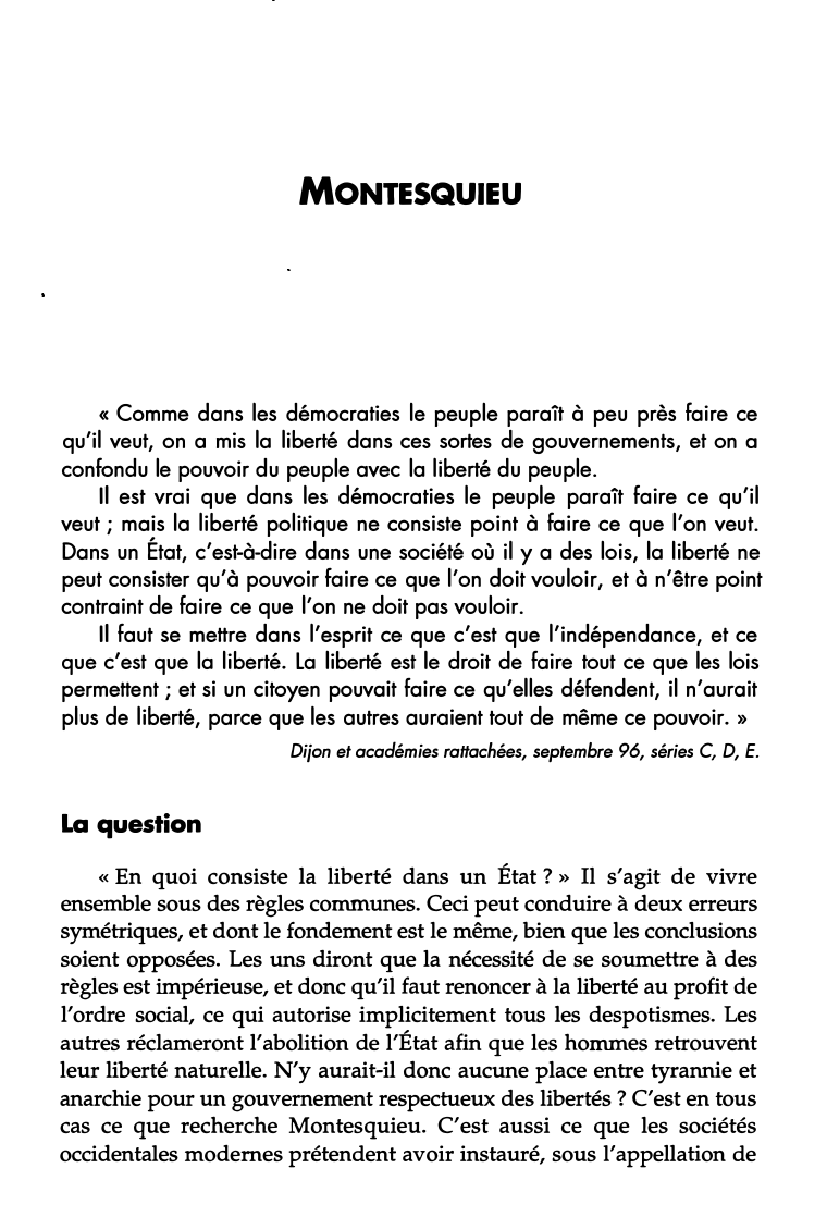 Prévisualisation du document Montesquieu: la liberté politique ne consiste point à faire ce que l'on veut