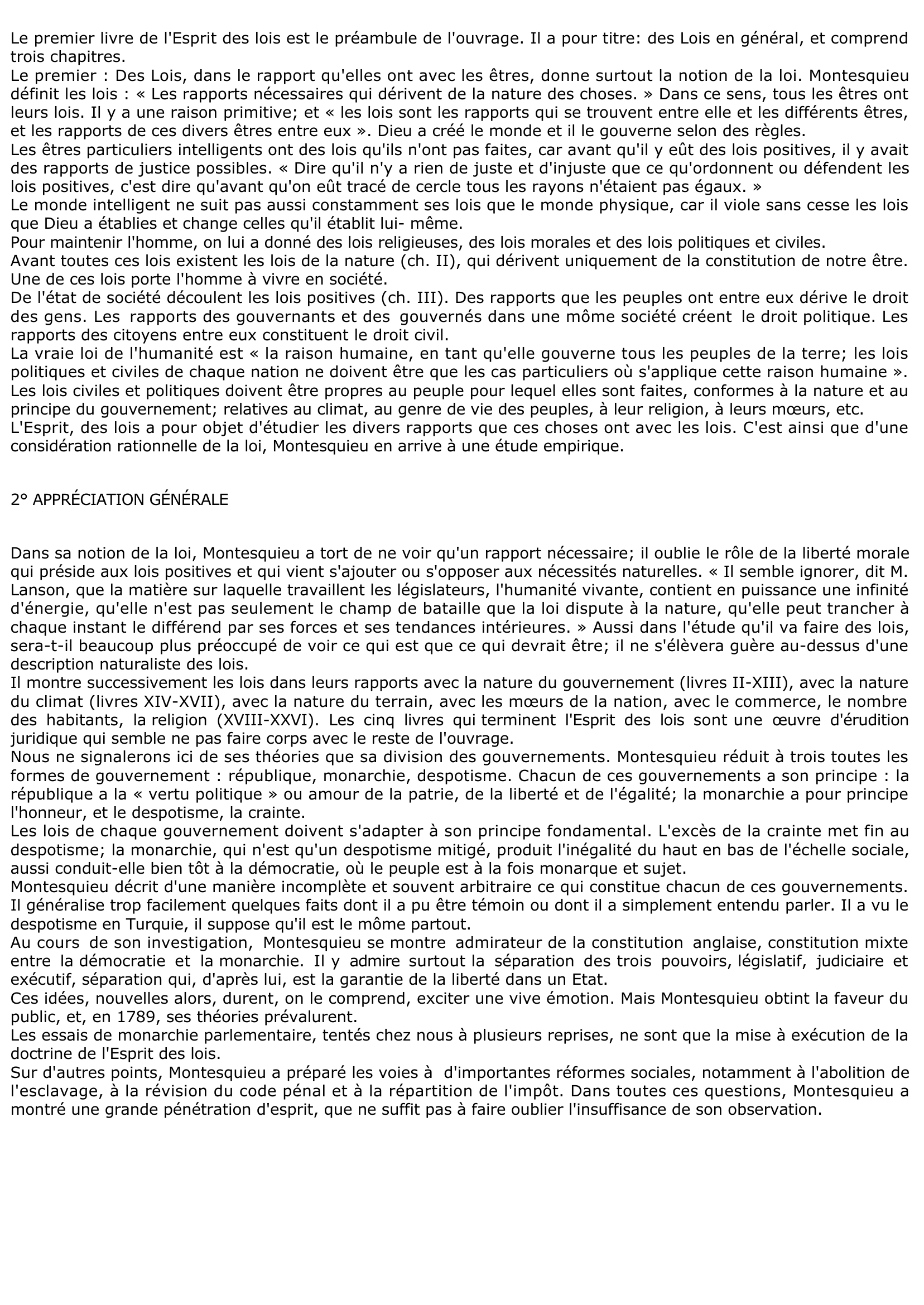 Prévisualisation du document MONTESQUIEU: L'ESPRIT DES LOIS (fiche de lecture)