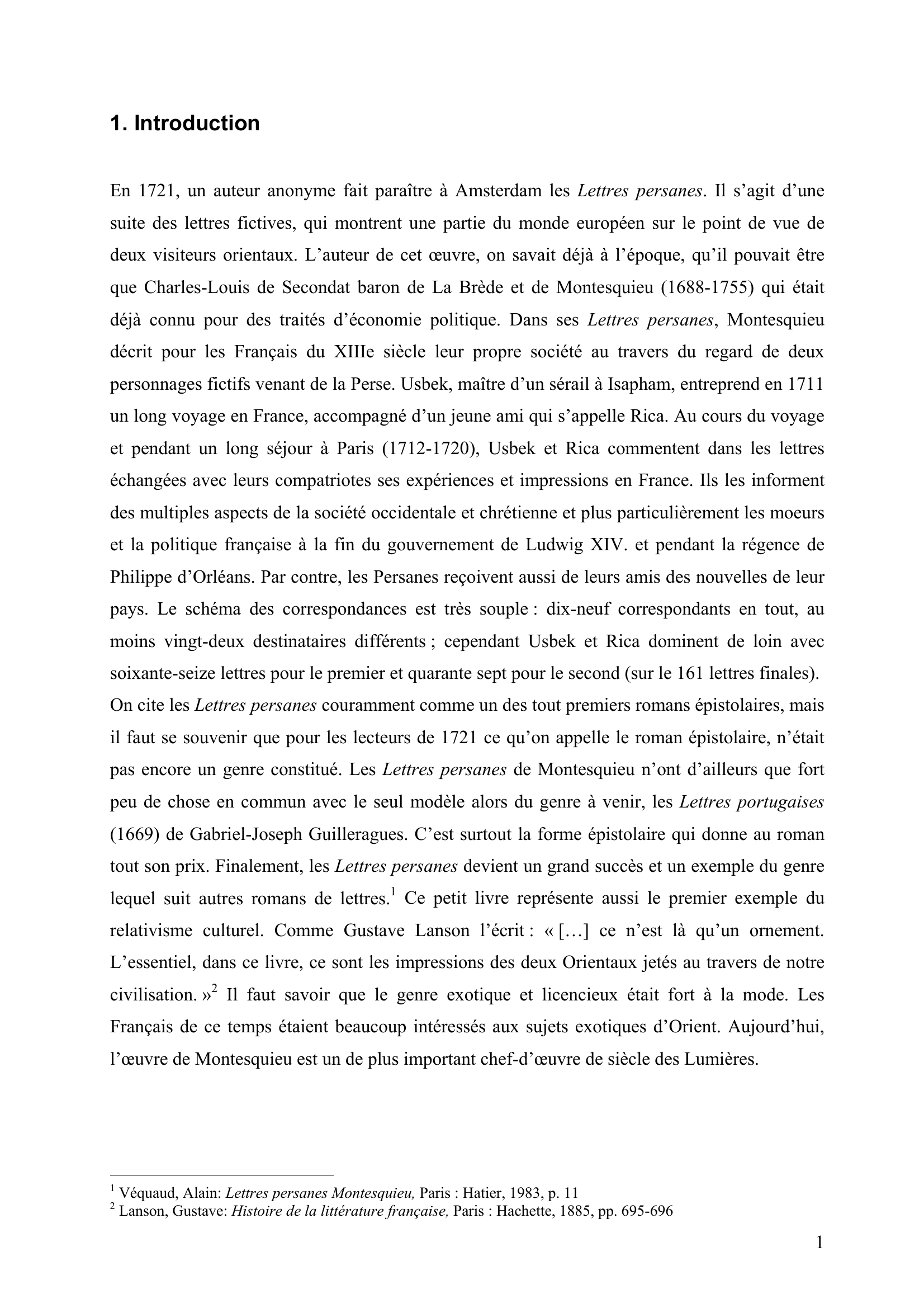 Prévisualisation du document Montesquieu Lettres persanes - Comparaison entre les préfaces de 1721 et 1754 (littérature comparée)