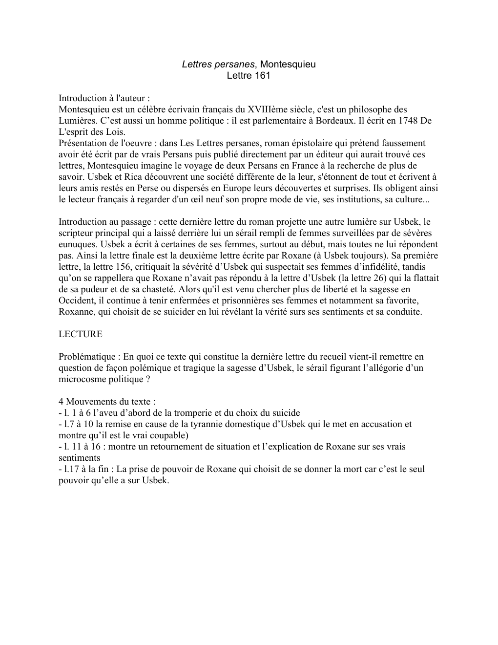 Prévisualisation du document Montesquieu, Lettres persanes, lettre 161
