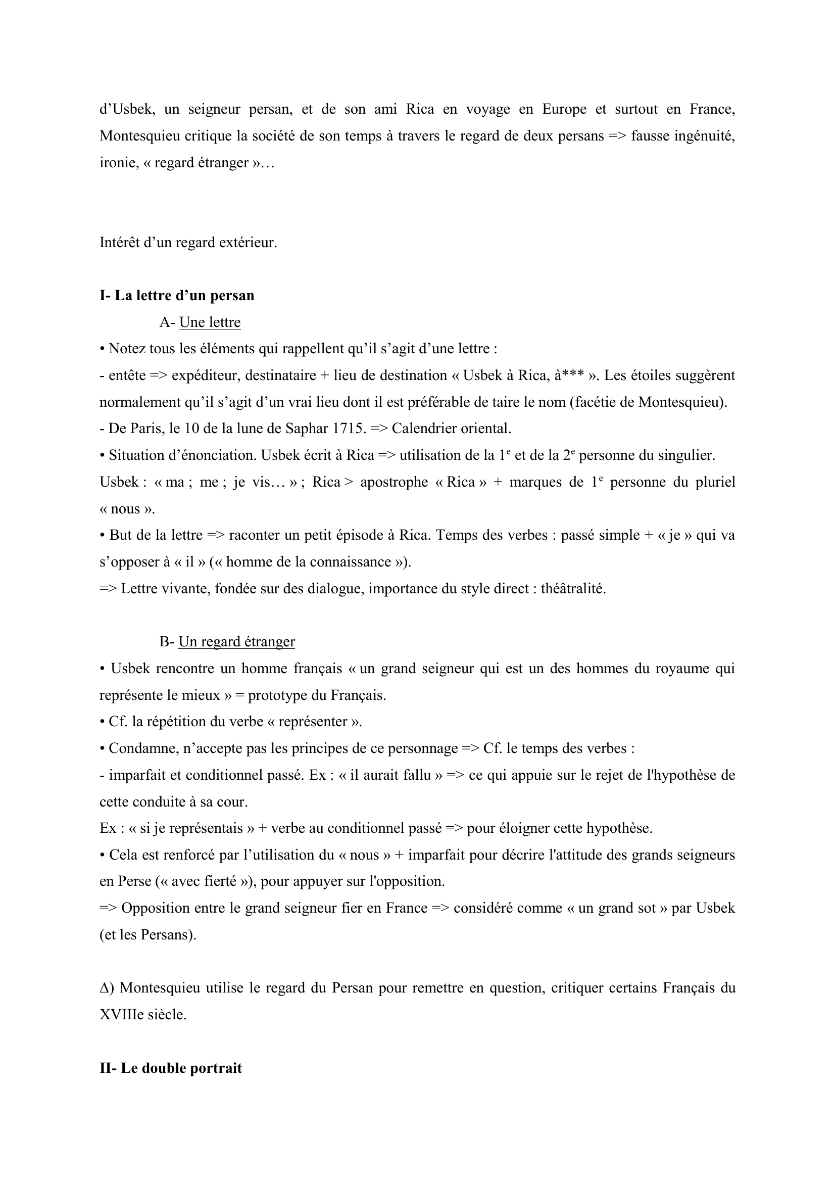 Prévisualisation du document Montesquieu, Lettres persanes - Lettre LXXIV. Lettre 74 (commentaire composé de français)