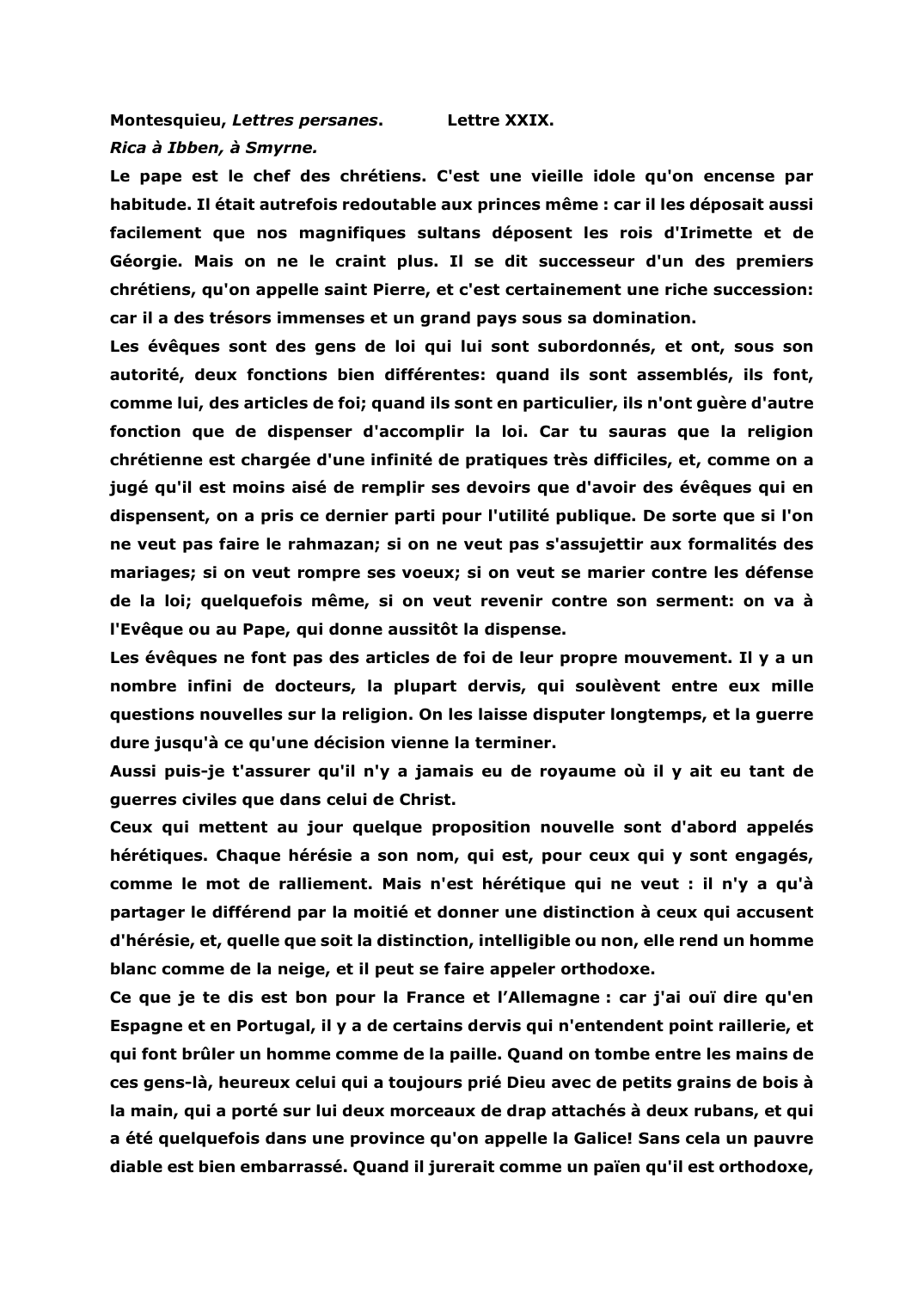 Prévisualisation du document Montesquieu, Lettres persanes. Lettre XXIX. Rica à Ibben, à Smyrne.