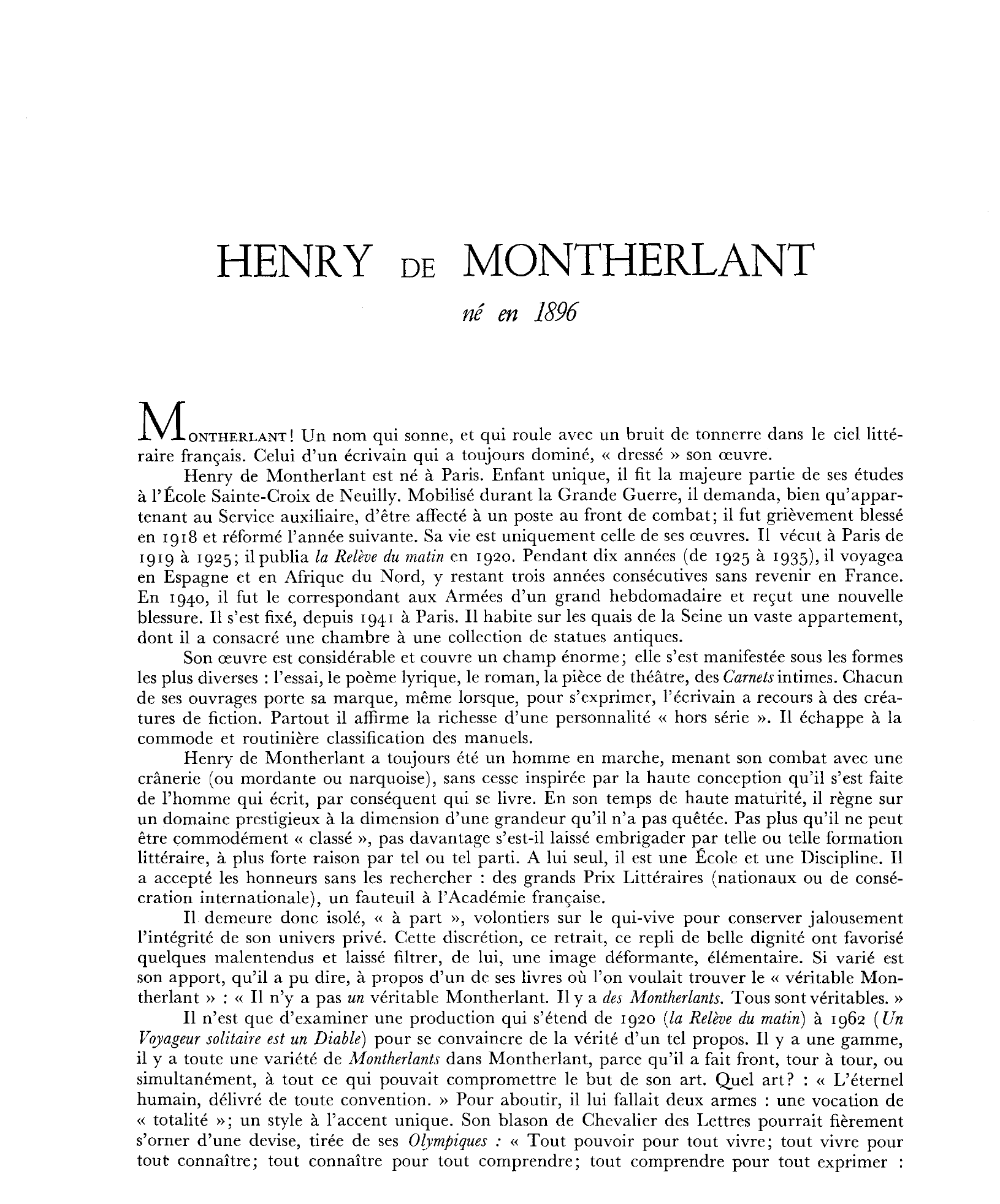 Prévisualisation du document MONTHERLANT Henry de