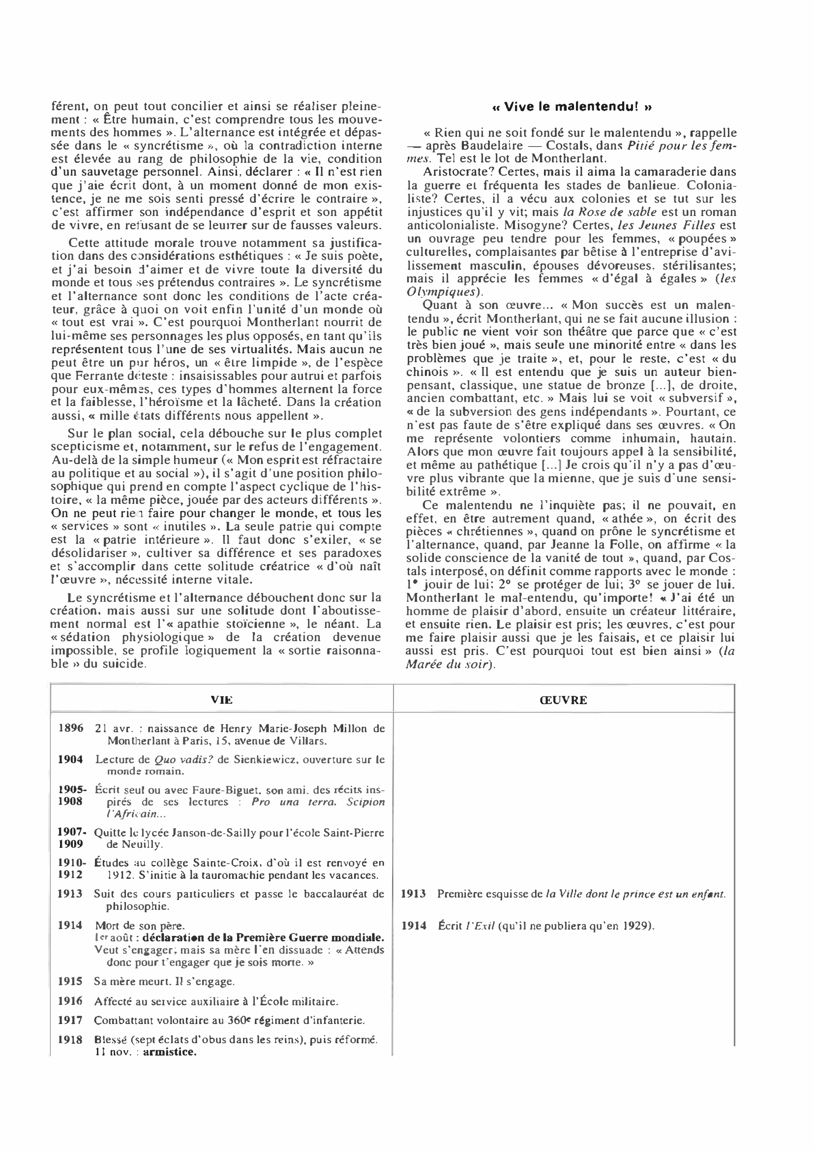 Prévisualisation du document MONTHERLANT Henry : sa vie et son oeuvre