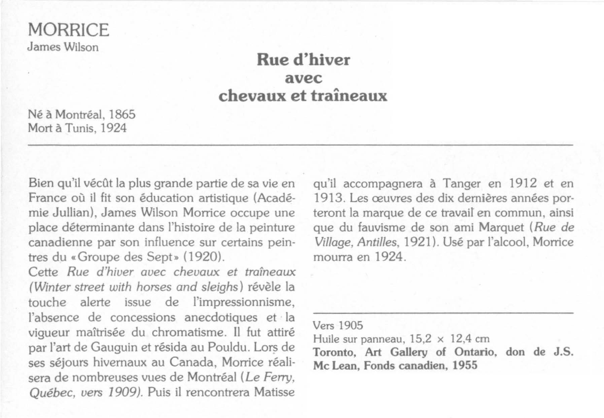 Prévisualisation du document MORRICE James Wilson : Rue d'hiver avec chevaux et traîneaux