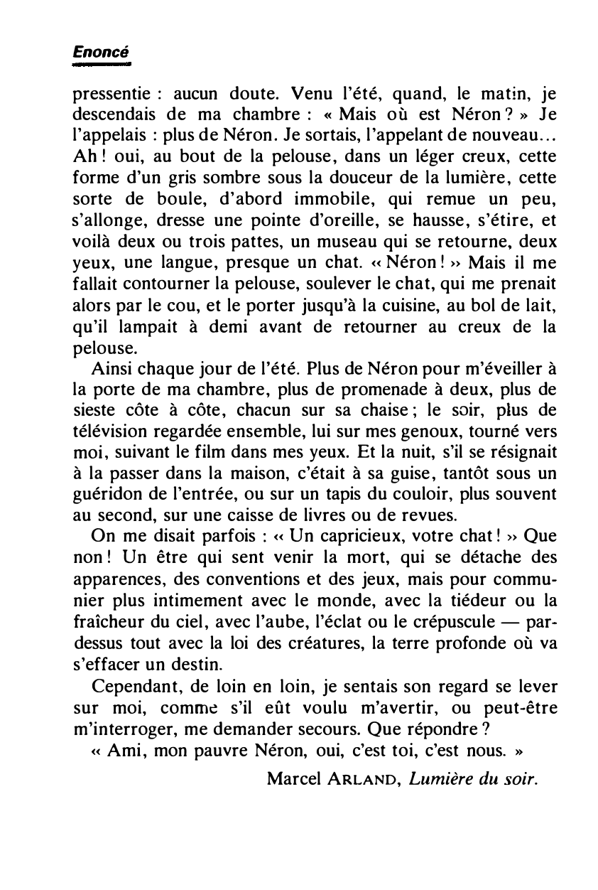 Prévisualisation du document MORT D'UN CHAT de Marcel ARLAND, Lumière du soir.