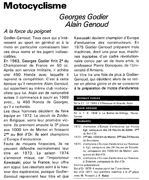 Prévisualisation du document Motocyclisme:Georges Godier Alain Genoud (sport).