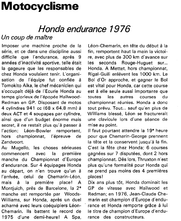 Prévisualisation du document Motocyclisme:Honda endurance 1976 (sport).