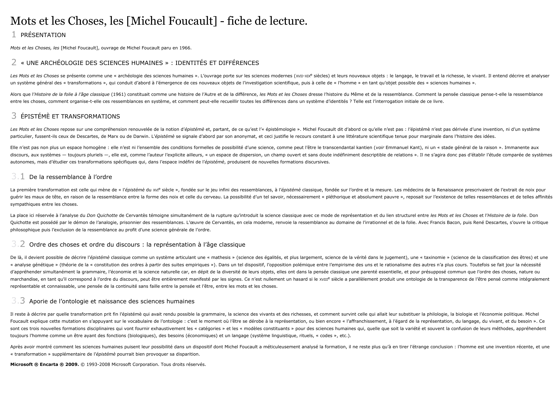Prévisualisation du document Mots et les Choses, les [Michel Foucault] - fiche de lecture.