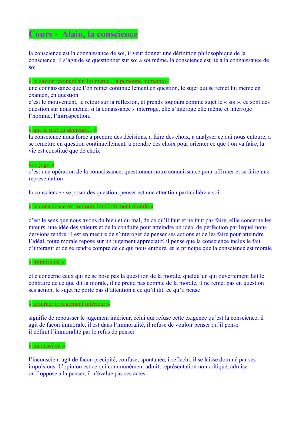 Prévisualisation du document mouvements du texte d'alain sur la conscience, "definition"