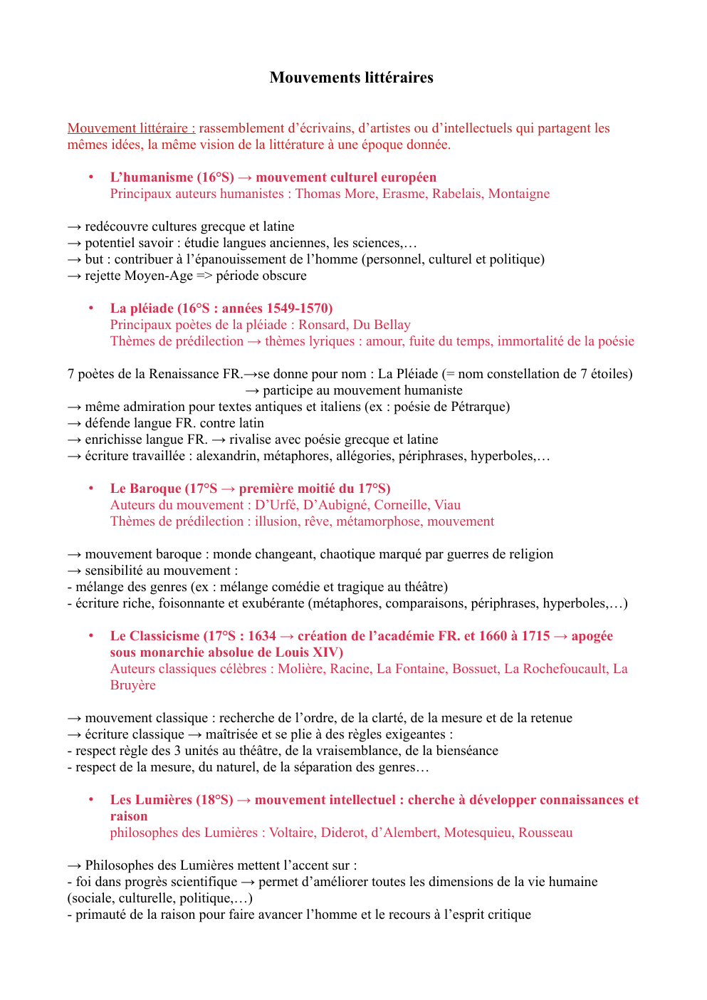 Prévisualisation du document Mouvements littéraires