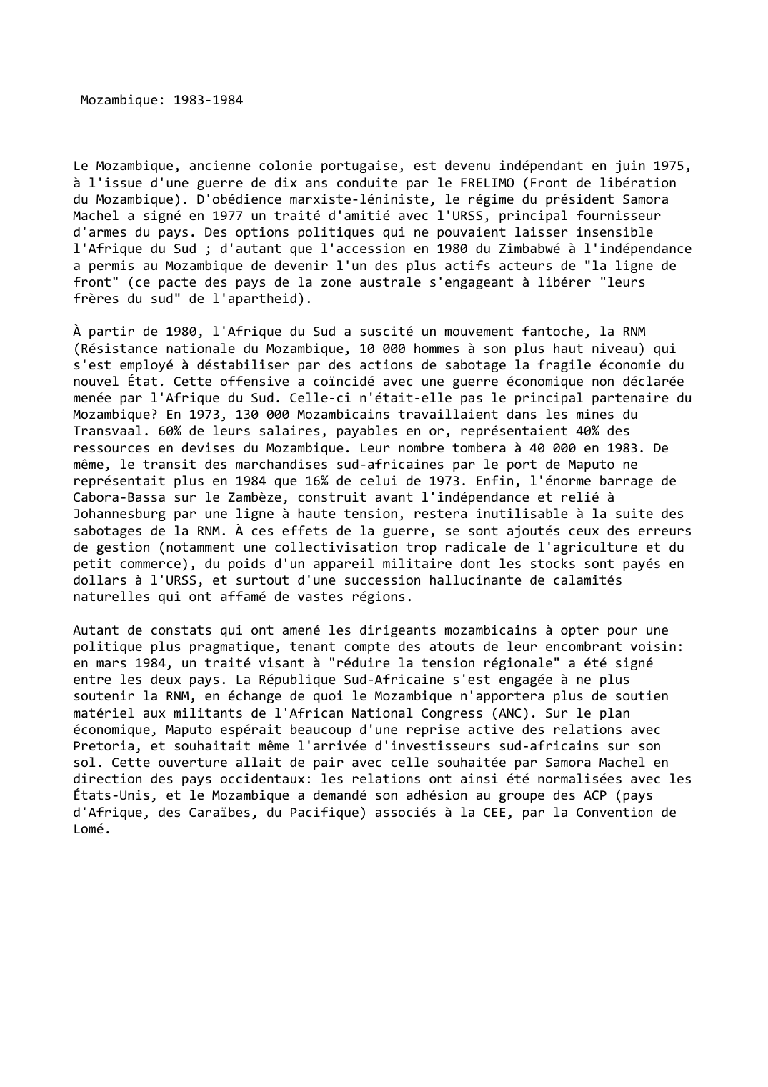 Prévisualisation du document Mozambique: 1983-1984