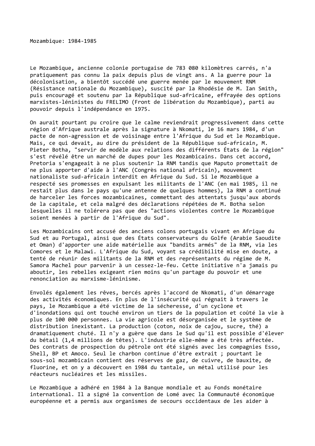 Prévisualisation du document Mozambique: 1984-1985