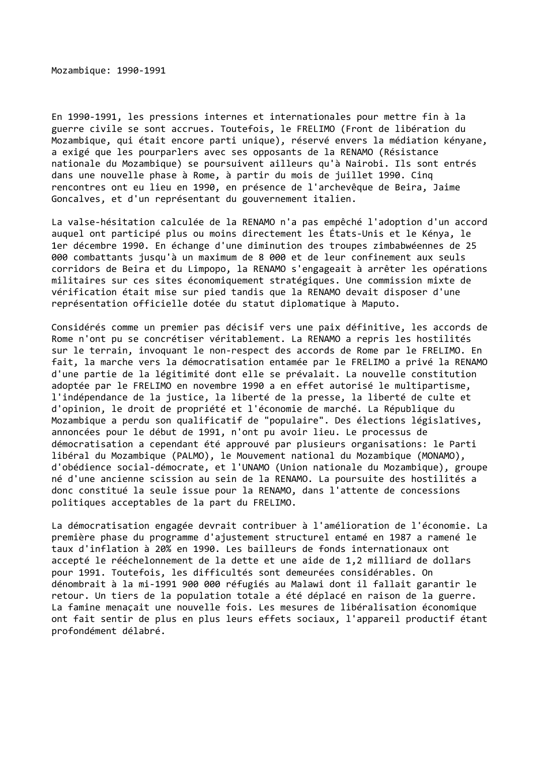 Prévisualisation du document Mozambique: 1990-1991