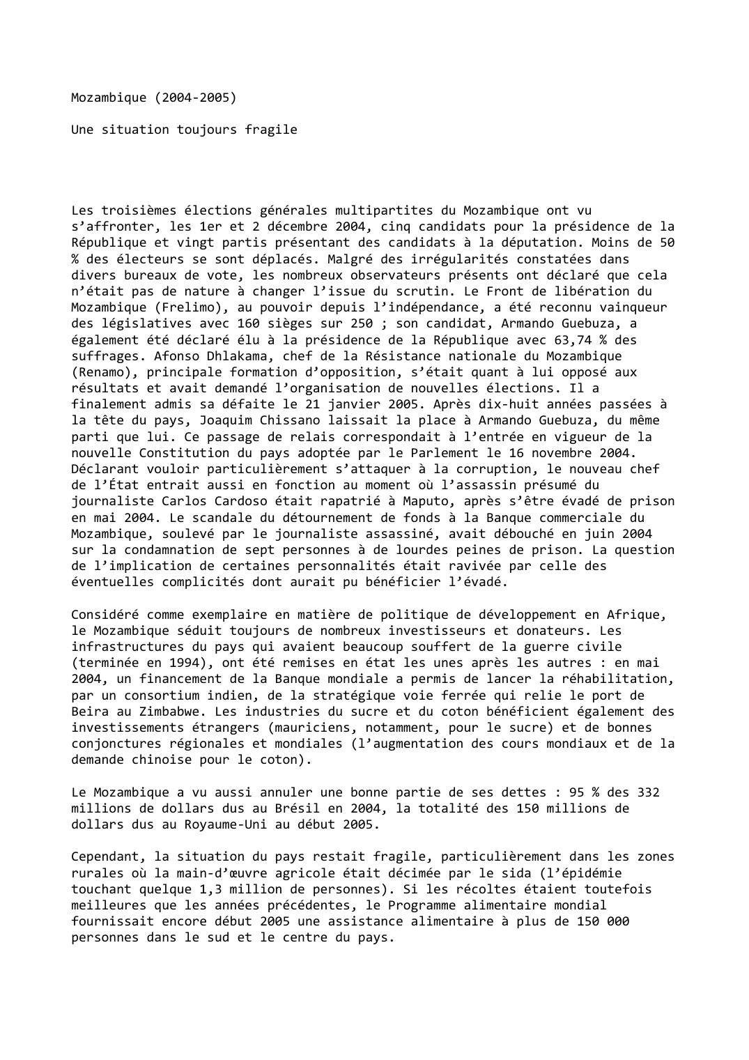 Prévisualisation du document Mozambique (2004-2005)

Une situation toujours fragile