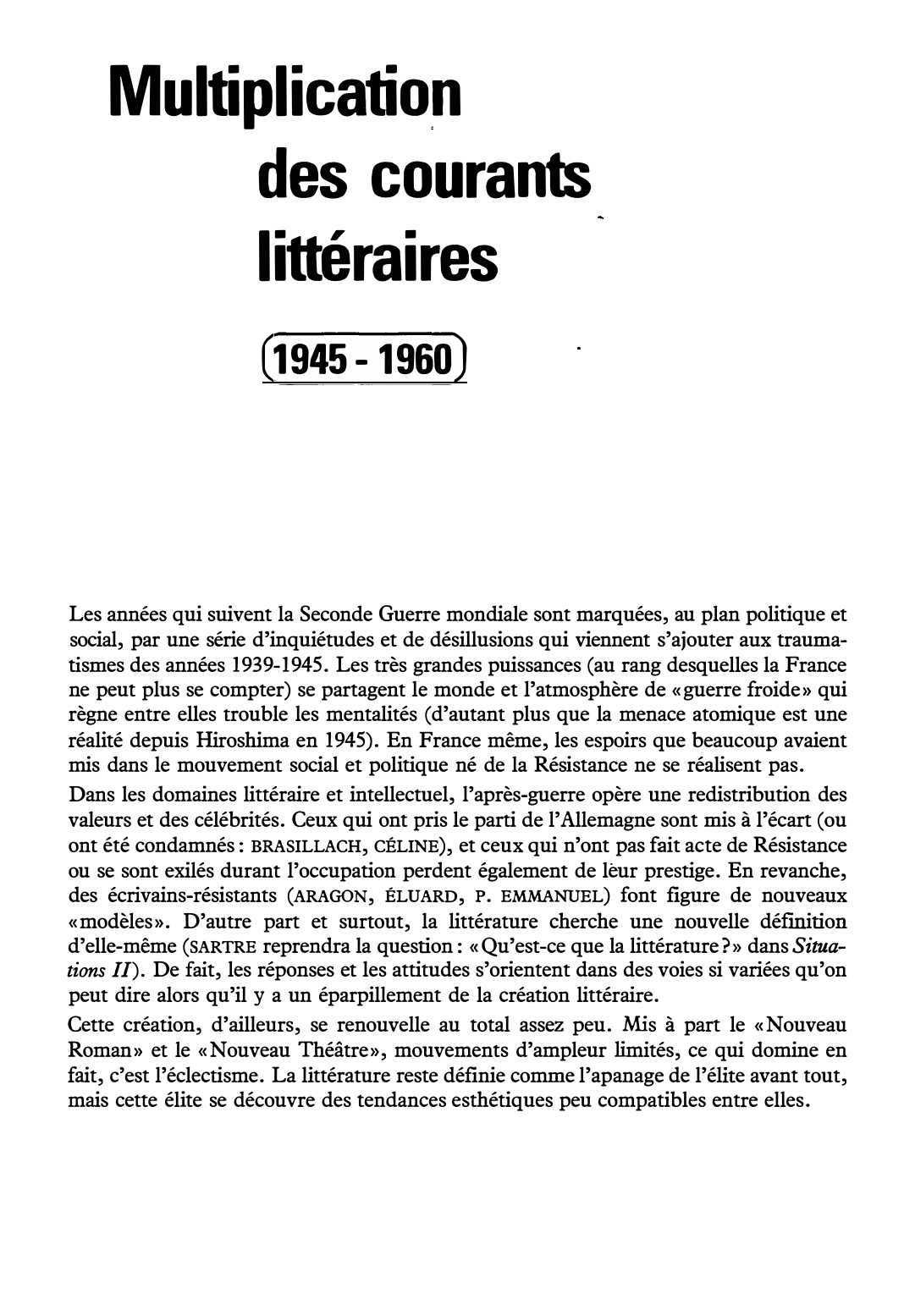 Prévisualisation du document Multiplication des courants littéraires (1945-1960)