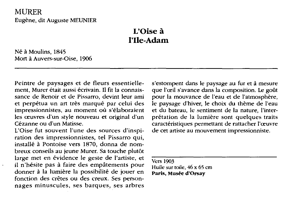 Prévisualisation du document MURER Eugène, dit Auguste MEUNIER : L'Oise à l'Ile-Adam