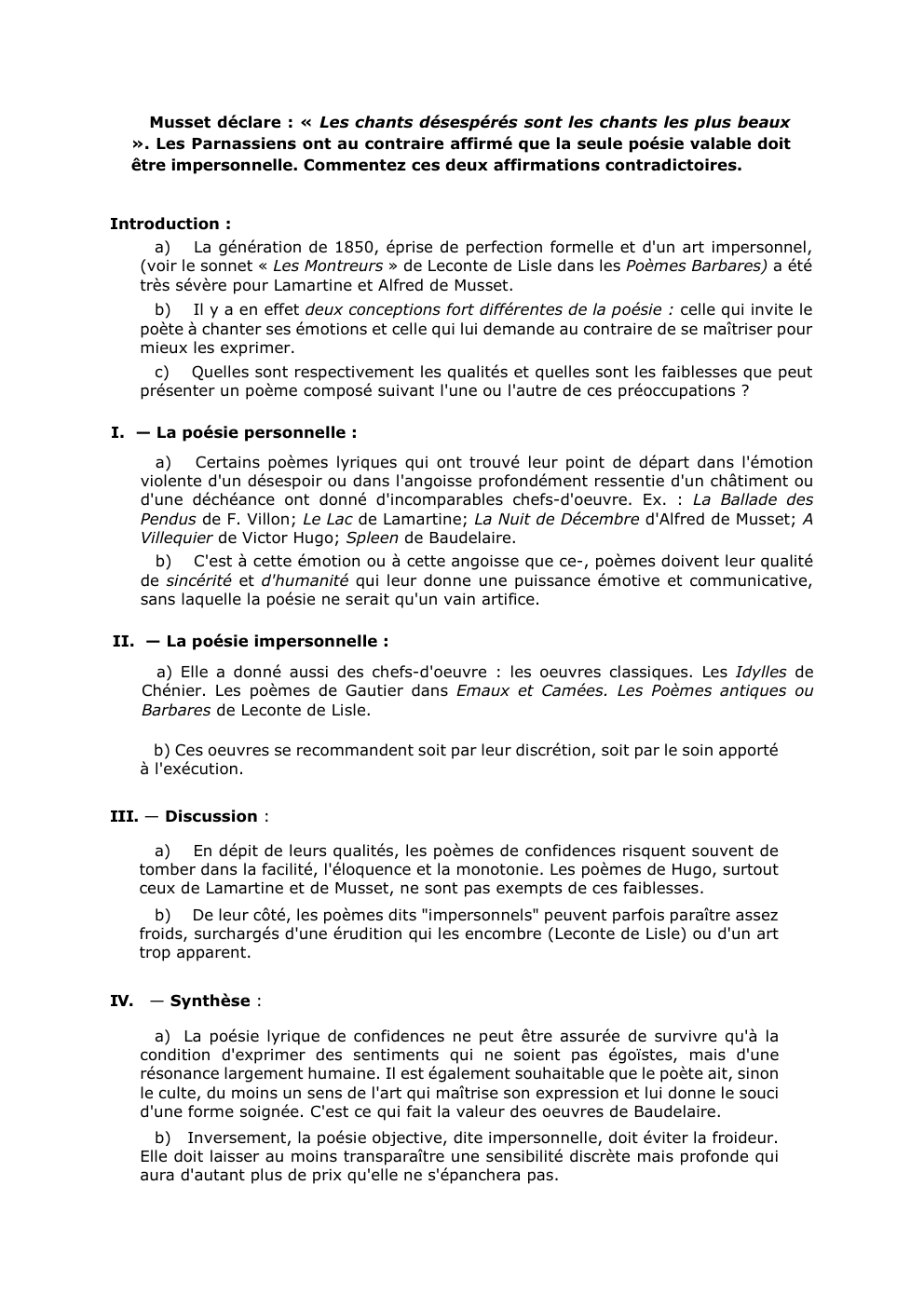 Prévisualisation du document Musset déclare : « Les chants désespérés sont les chants les plus beaux
». Les Parnassiens ont au contraire affirmé...