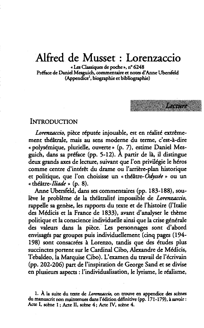 Prévisualisation du document Musset : Lorenzaccio (Résumé des actes et scènes)