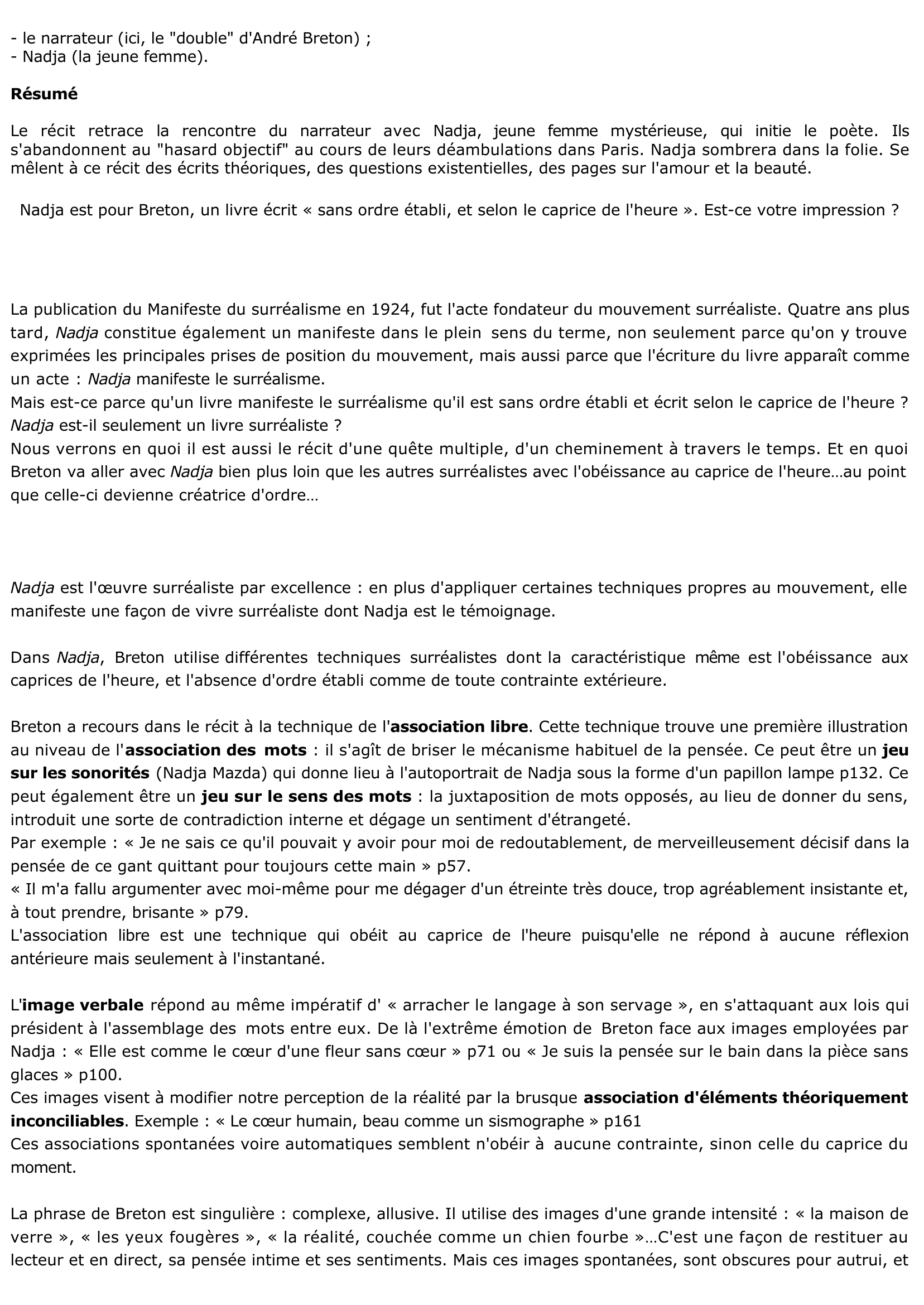 Prévisualisation du document 	Nadja de André Breton (Résumé & Analyse)