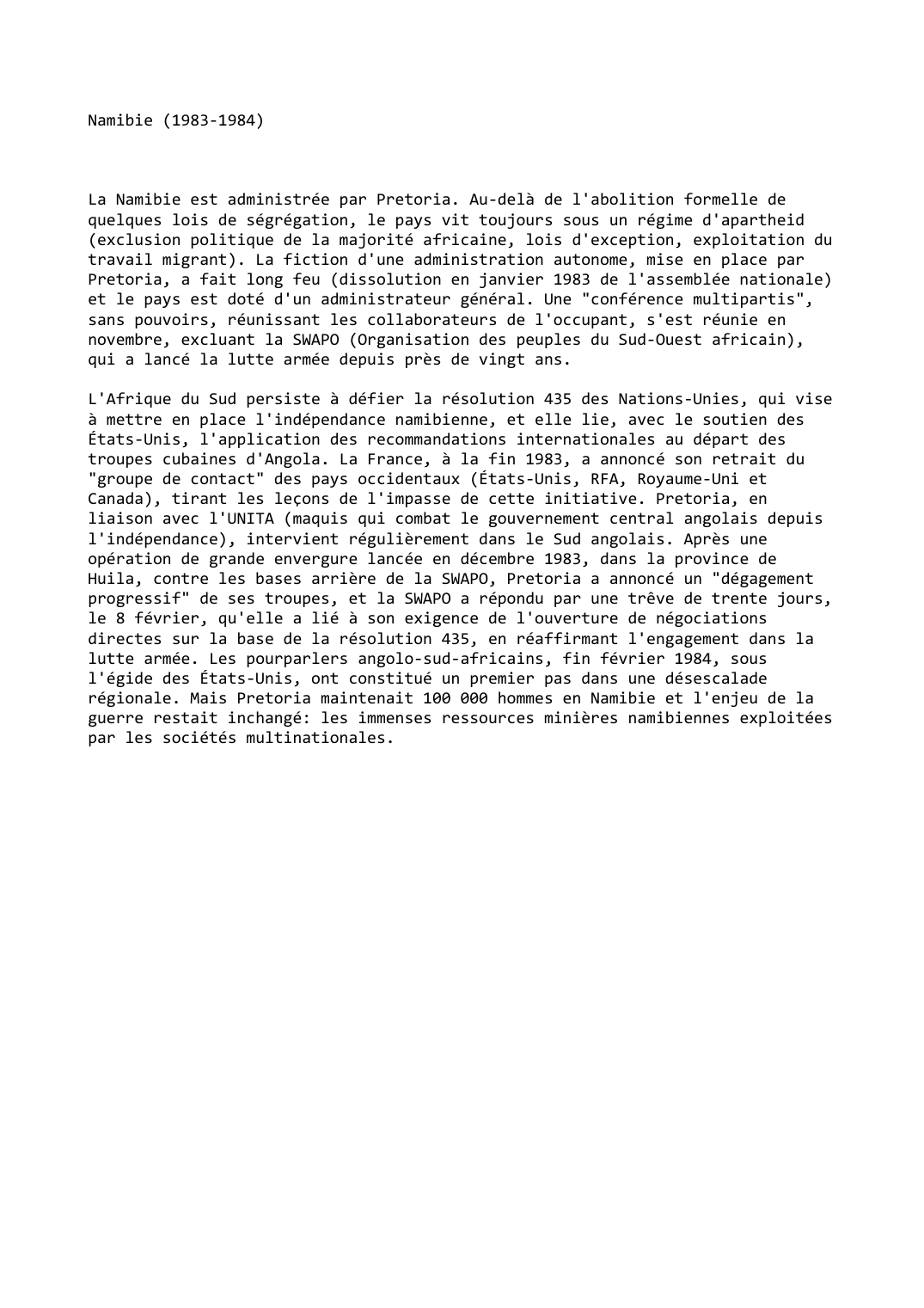 Prévisualisation du document Namibie (1983-1984)