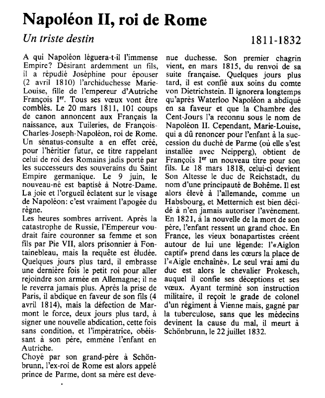 Prévisualisation du document Napoléon II, roi de Rome: Un triste destin.