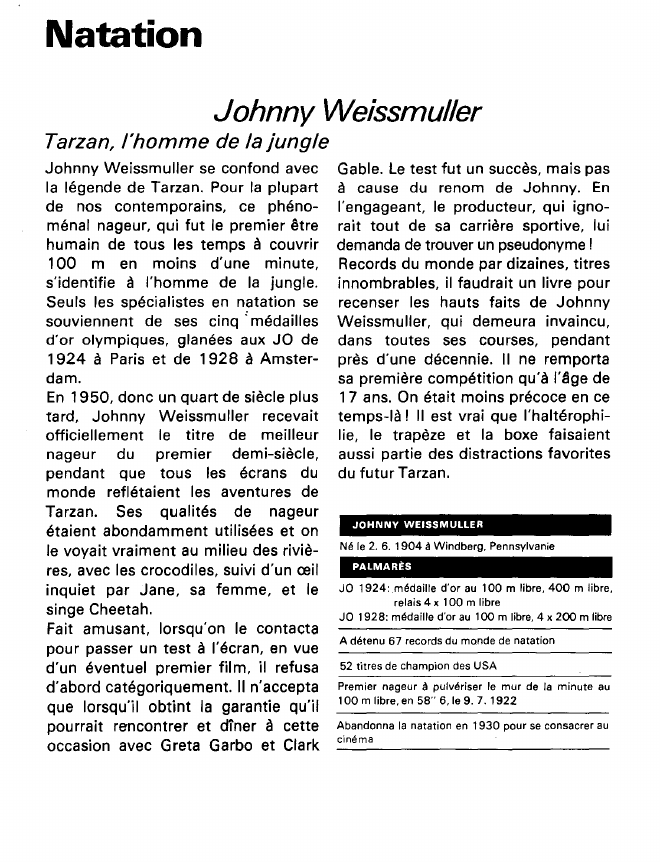 Prévisualisation du document Natation:Johnny Weissmuller (sports).