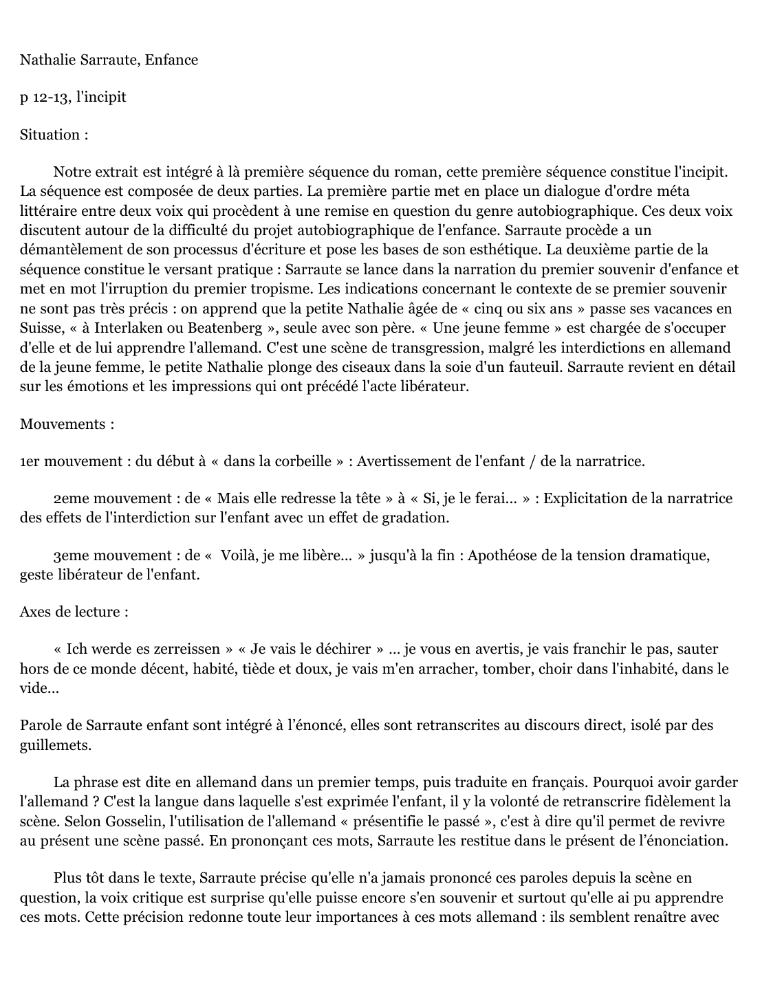 Prévisualisation du document Nathalie Sarraute, Enfance  p 12-13, l'incipit