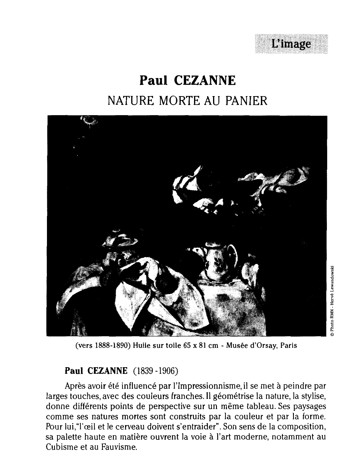 Prévisualisation du document NATURE MORTE AU PANIER DE POMMES DE PAUL CEZANNE (analyse du tableau)