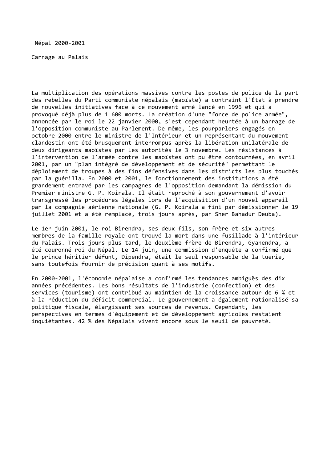 Prévisualisation du document Népal 2000-2001

Carnage au Palais