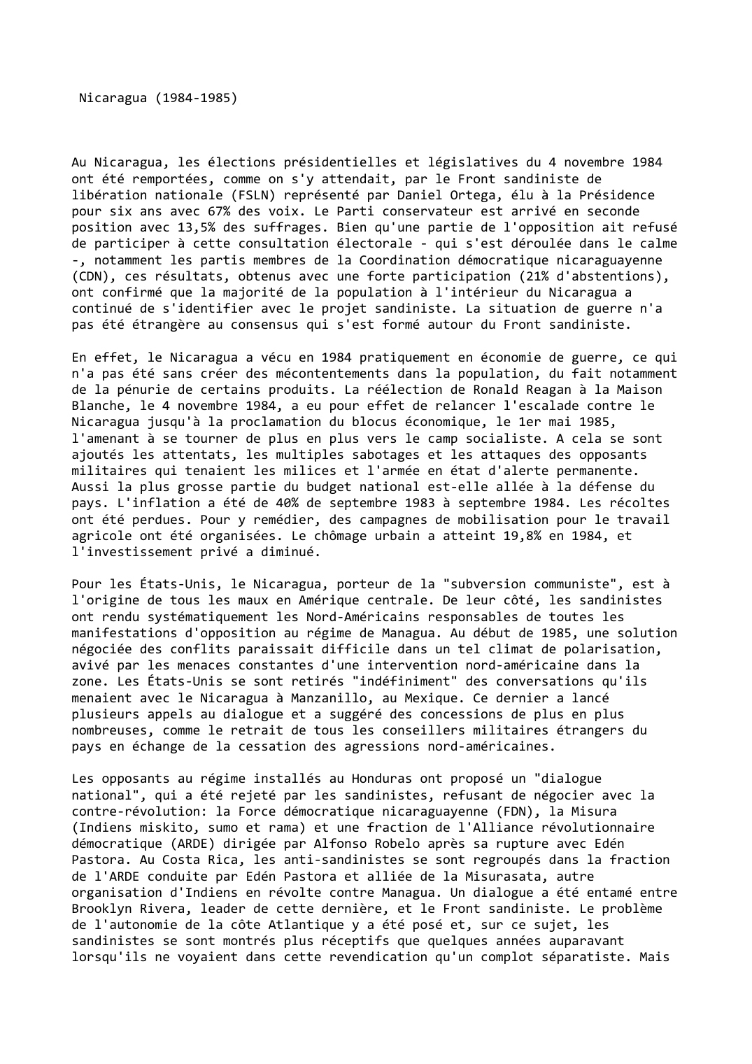 Prévisualisation du document Nicaragua (1984-1985)