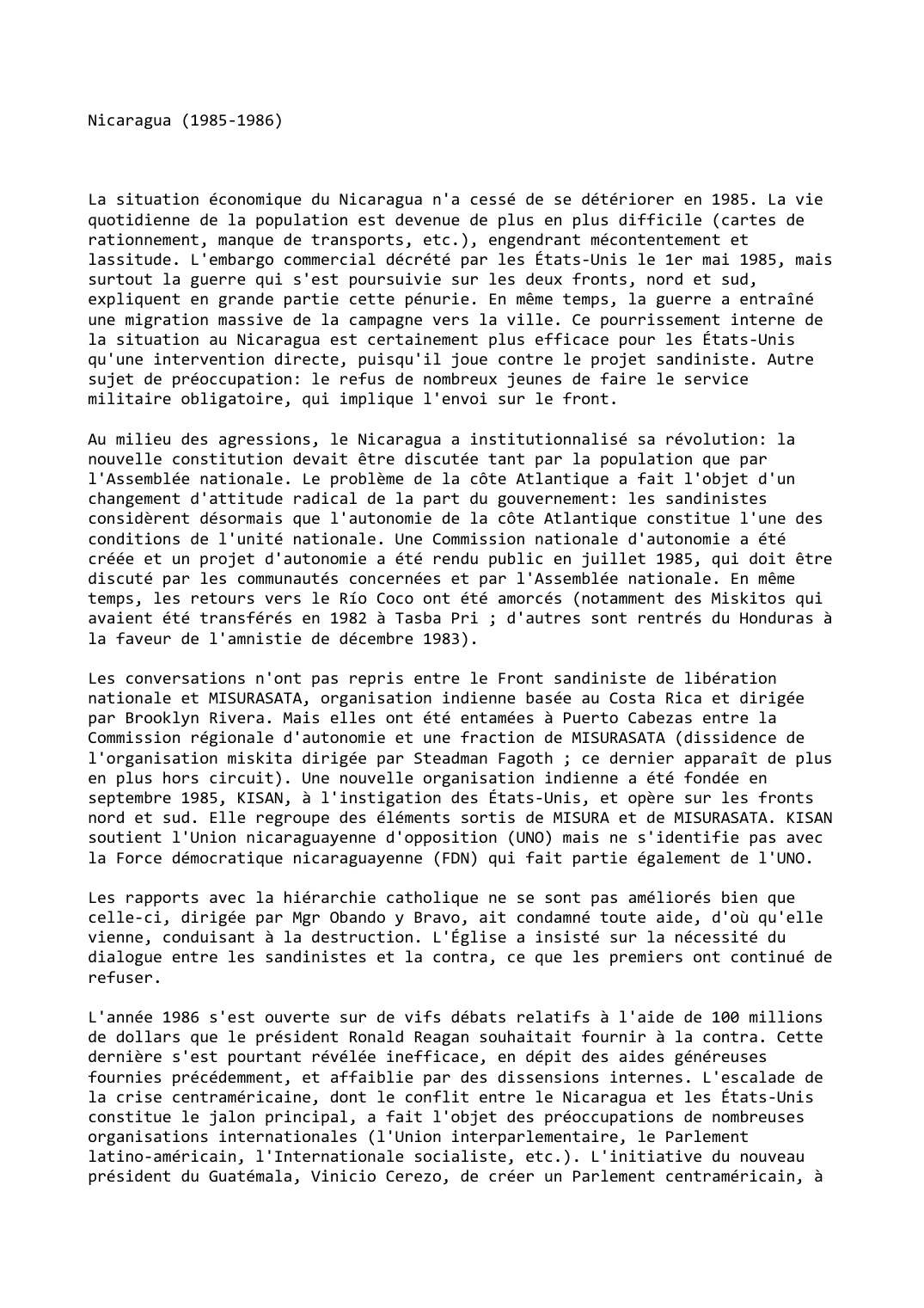 Prévisualisation du document Nicaragua (1985-1986)