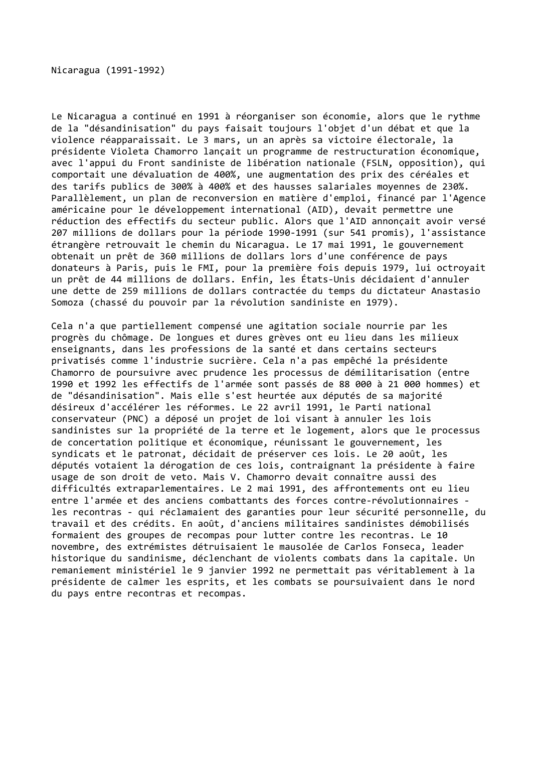 Prévisualisation du document Nicaragua (1991-1992)
